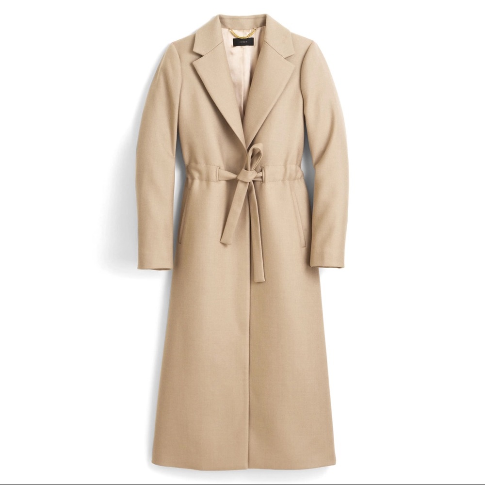 J Crew Tie-Waist BEIGE Serge Wool Topcoat 10